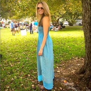 Anthropologie Lapis Boho Strapless Dress with Elastic Bust